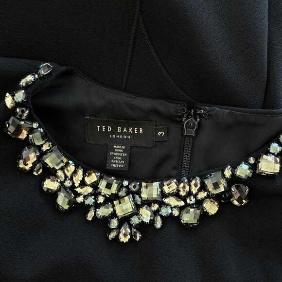 Ted Baker London Dardee Black Embellished Jewel Neck Bodycon Midi Dress 3 / M - Picture 7 of 7
